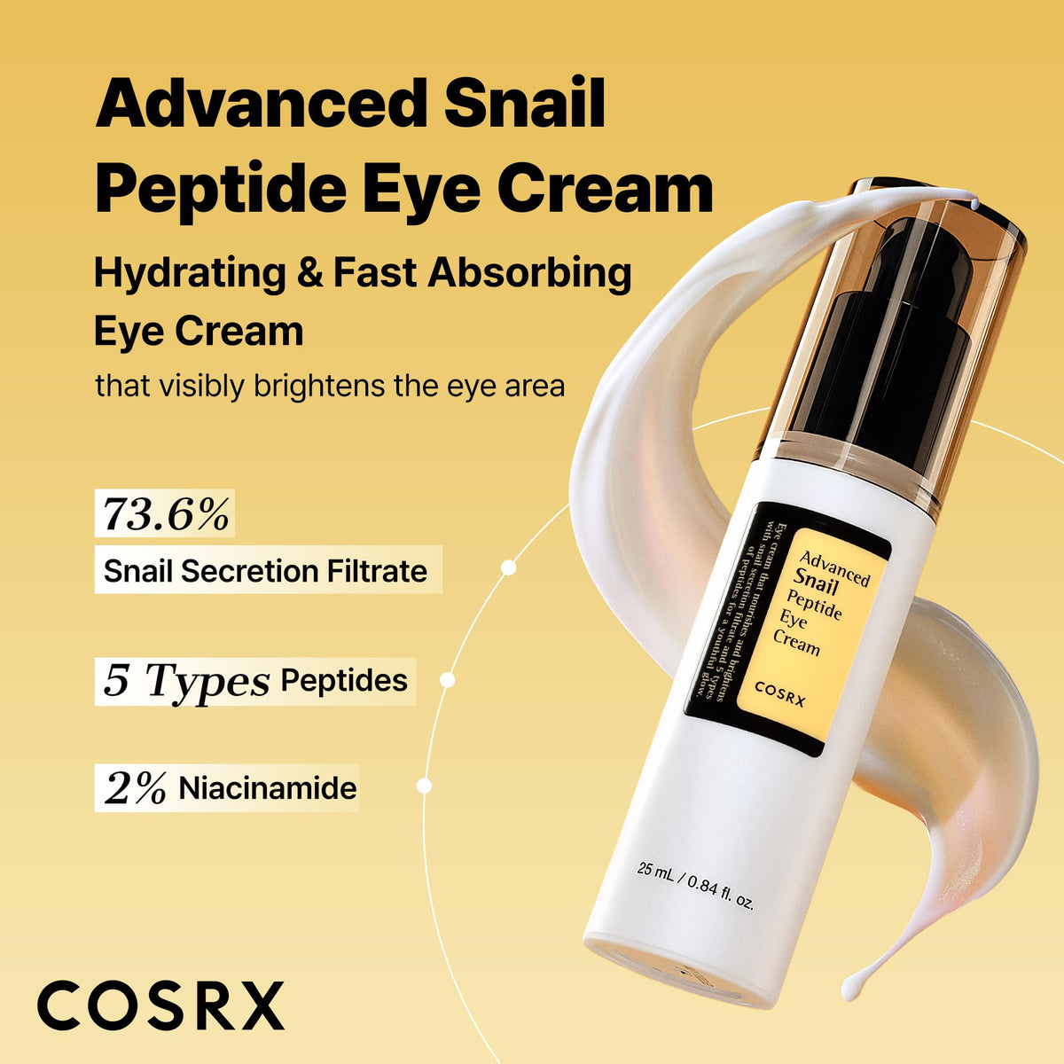 COSRX Advanced Snail Peptide Eye Cream, Hydrating Fast-Absorbing Under-Eye Cream with Snail Secretion Filtrate, 5 Peptides and Niacinamide, 25 mL
