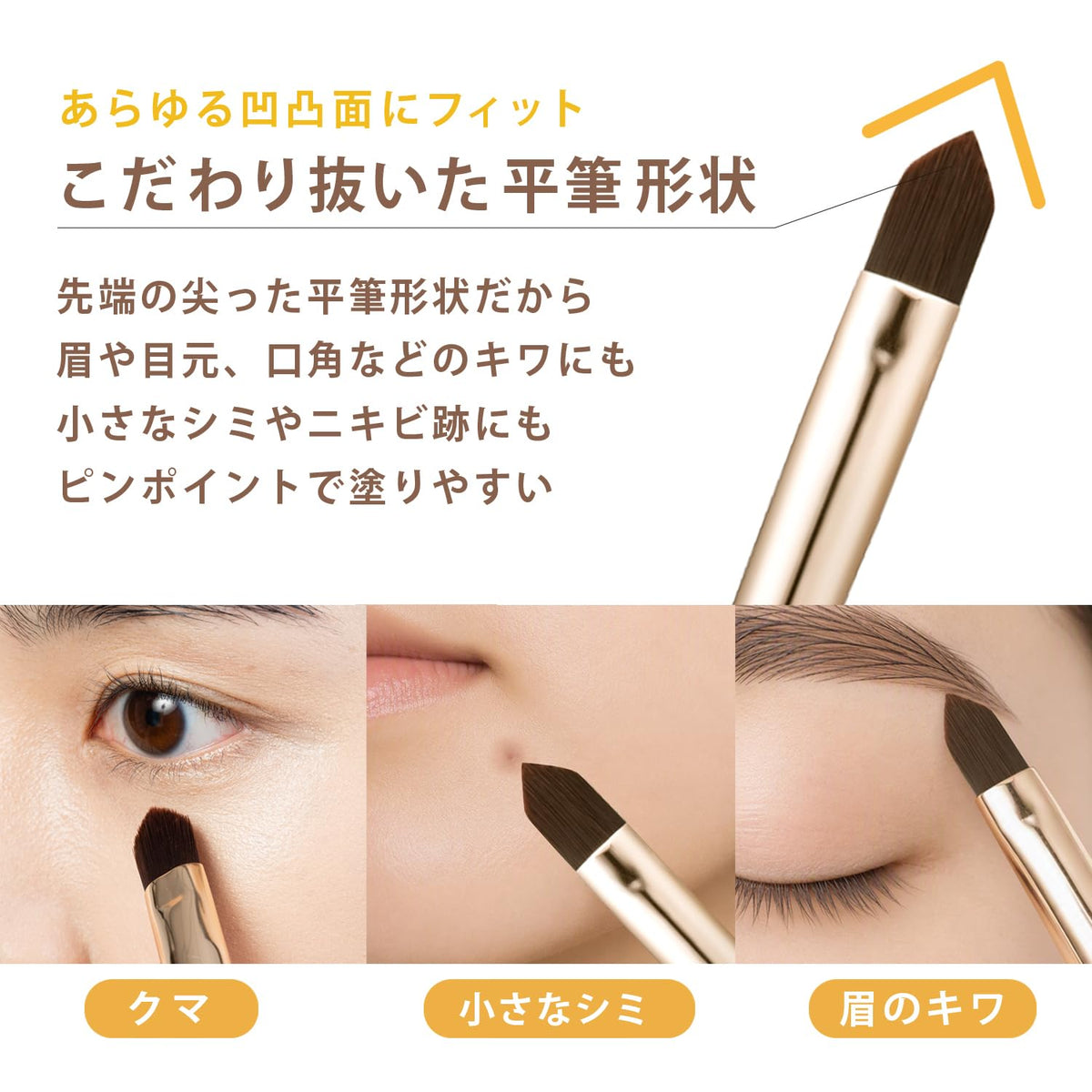 Marshfield Concealer Brush F, Pointed Flat Synthetic Brush for Dark Circles, Spots and Edges of Brows and Eyes, White and Gold