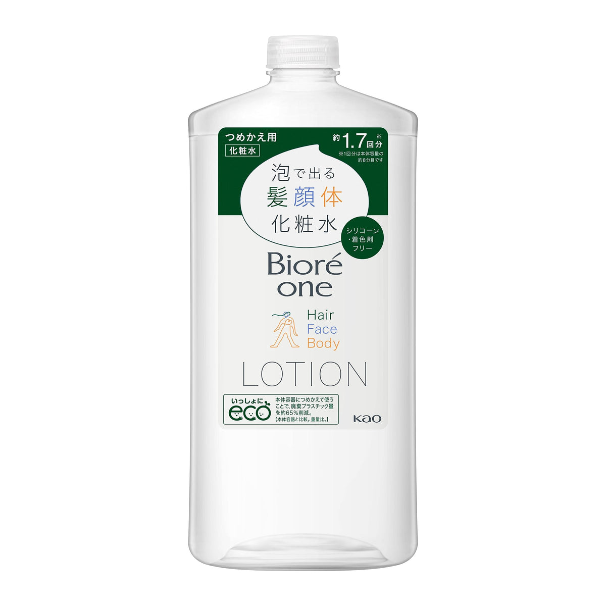 Bioré One Foaming Lotion for Hair, Face and Body, Comfort Savon Scent, Silicone-Free, 500 mL Pump and 700 mL Refill