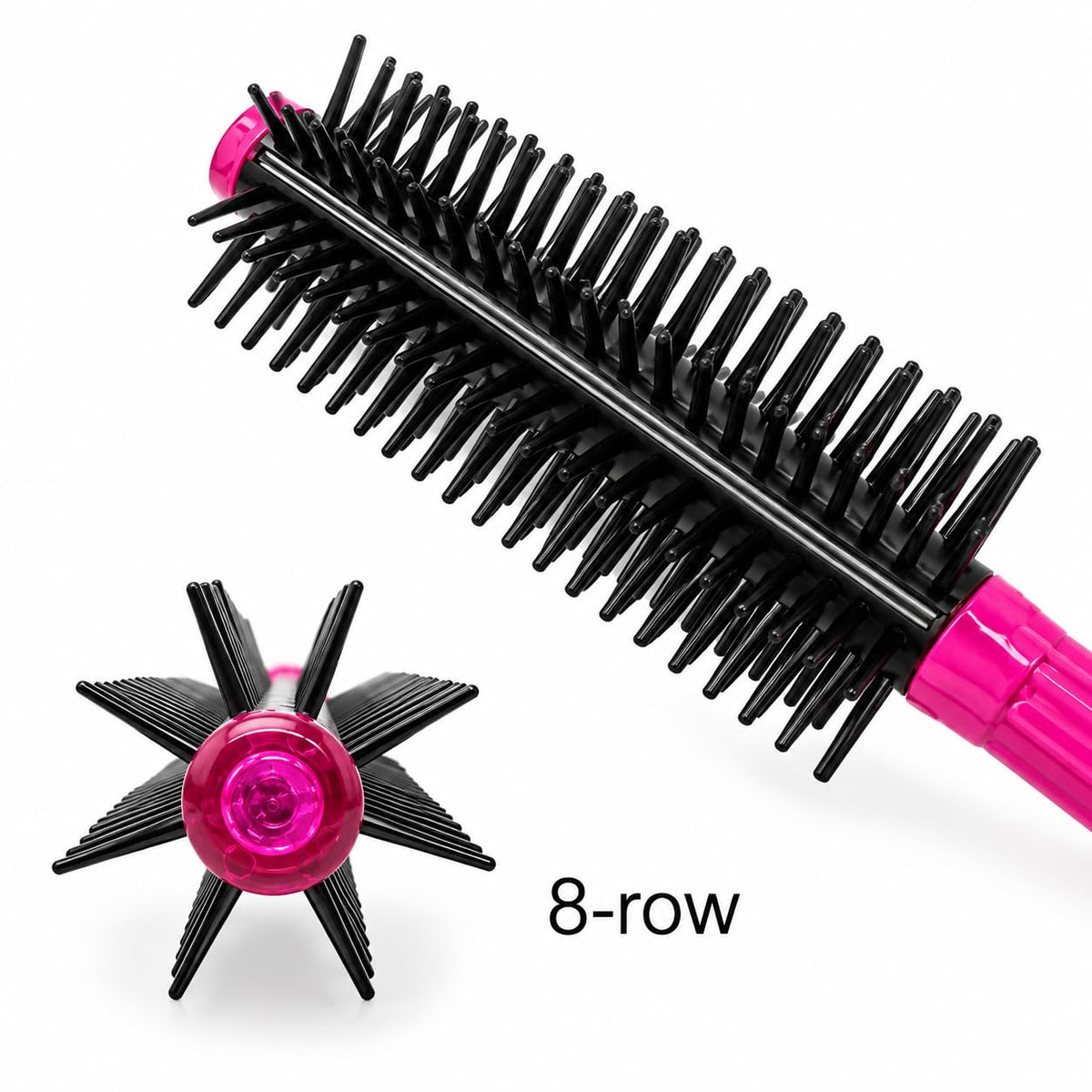 Anti-Static 8-Row Round Hair Brush with Nasron Fiber, Olive Oil and Silicone Blend Bristles, Pink, Made in Japan