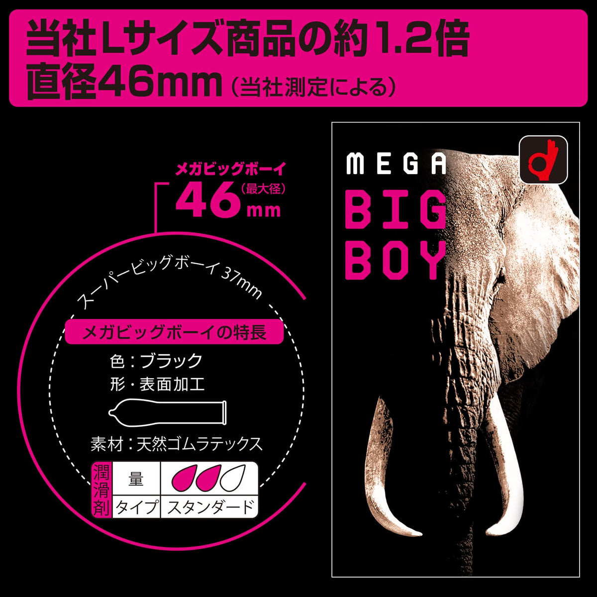 Okamoto Mega Big Boy Condoms, 12 Extra-Large Black Natural Rubber Latex Condoms, 46 mm Maximum Diameter