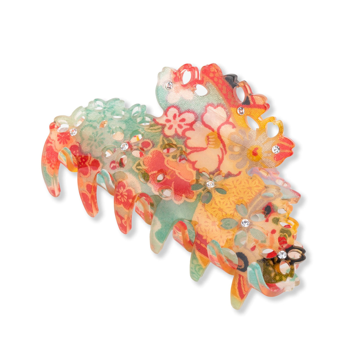 Noren Japanese Pattern Sakura Claw Hair Clip, Medium, Acrylic with Japanese Fabric, Made in Taiwan, 3 Colors