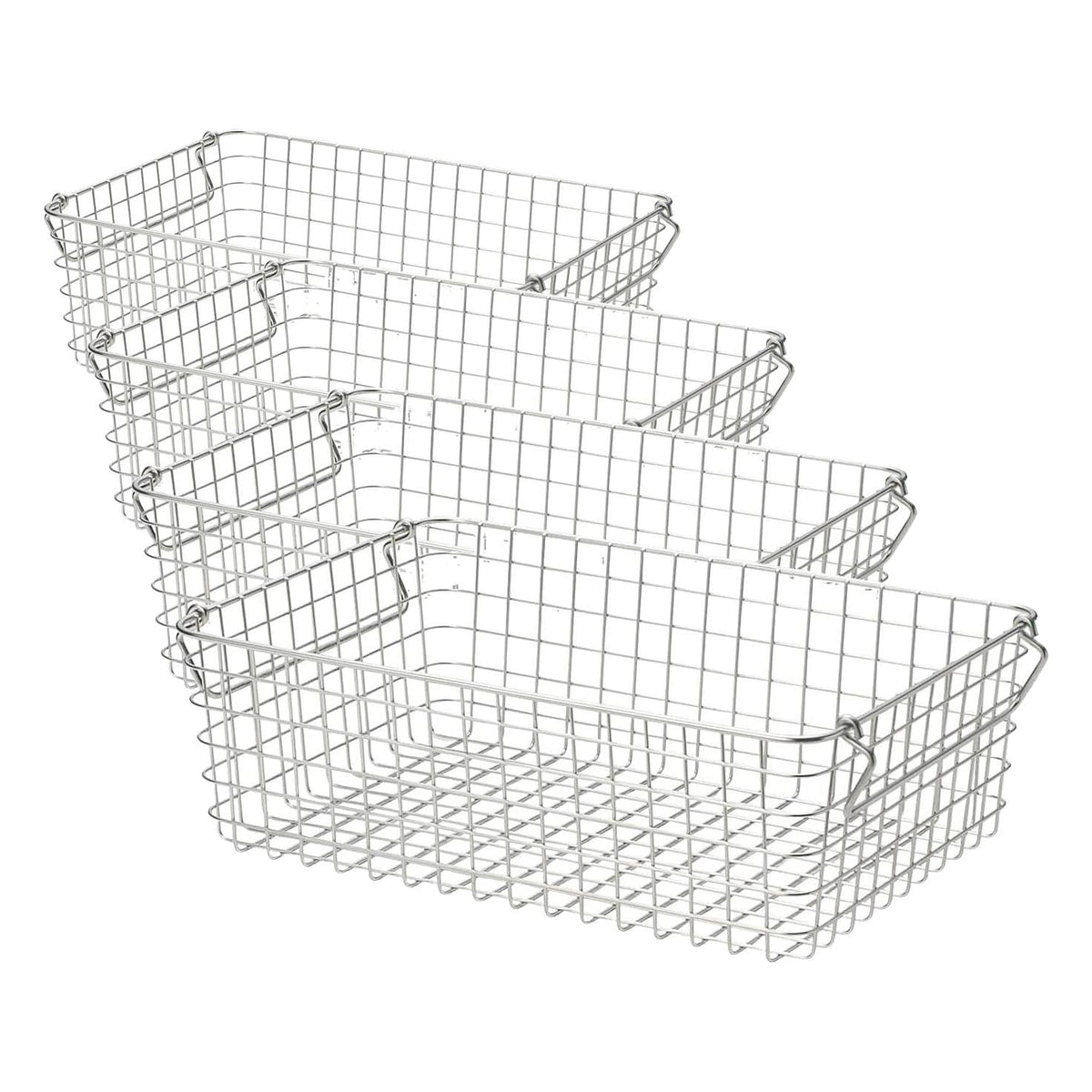 MUJI Stainless Steel Wire Basket with Handles, Stackable Two High, 26 x 18 x 18 cm, 37 x 26 x 18 cm, 37 x 26 x 24 cm, or 4-Basket Packs, Holds 5 kg