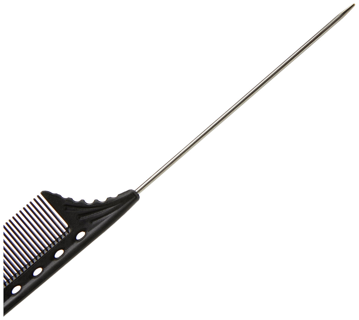 Y.S.PARK YS-102 Winding Tail Comb, Carbon Black, Fine-Tooth Parting Comb with Metal Tail