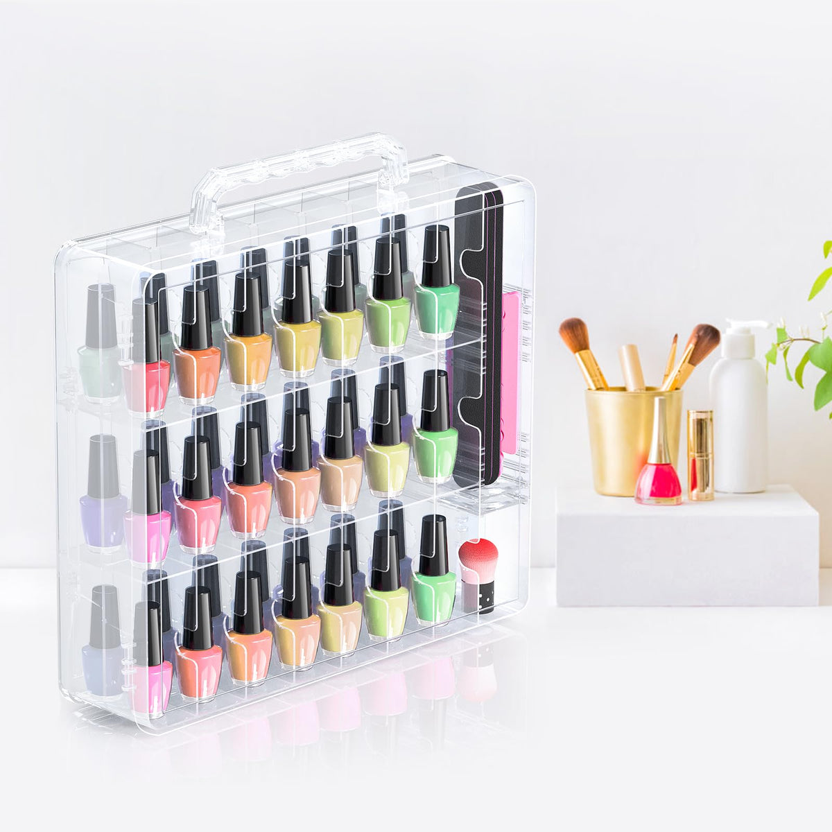 Beloving Clear Nail Polish Organizer for 48 Bottles, Double-Sided Portable Polish Storage Case with 6 Adjustable Spacers