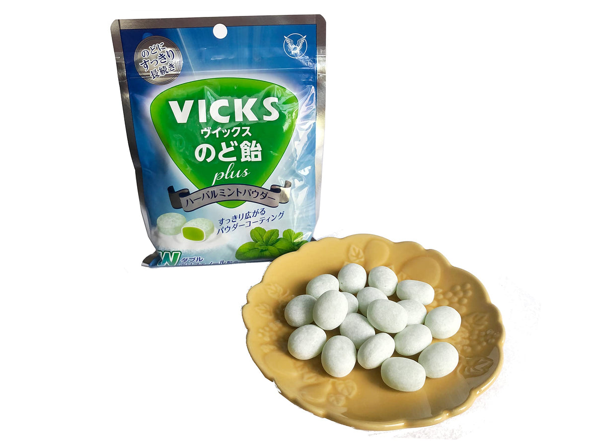 Vicks Drops Plus Herbal Mint Powder Candy, 62 g x 6 Pouches