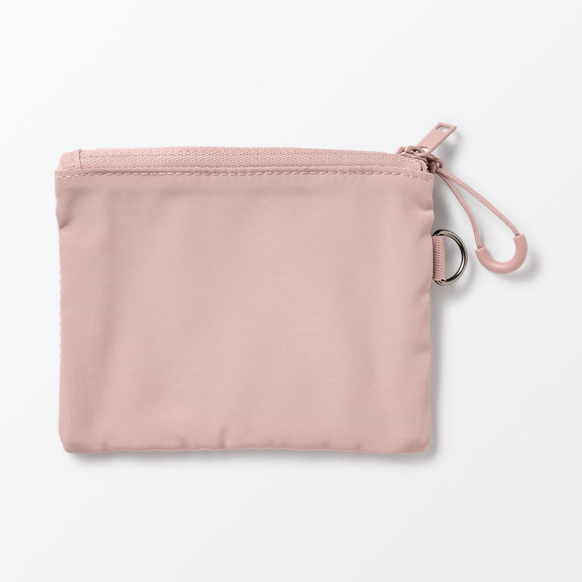 Muji Polyester Double-Zip Case, Small 10 x 13.5 cm Mesh-Front Pouch with D-Ring and Zip Pull Loop, Pink, Grey, Black or Khaki