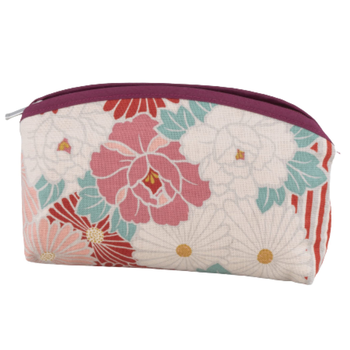 Noren Slim Cosmetic Pouch, Japanese Pattern Makeup Pouch with Inner Pocket, 100% Cotton, Made in Japan