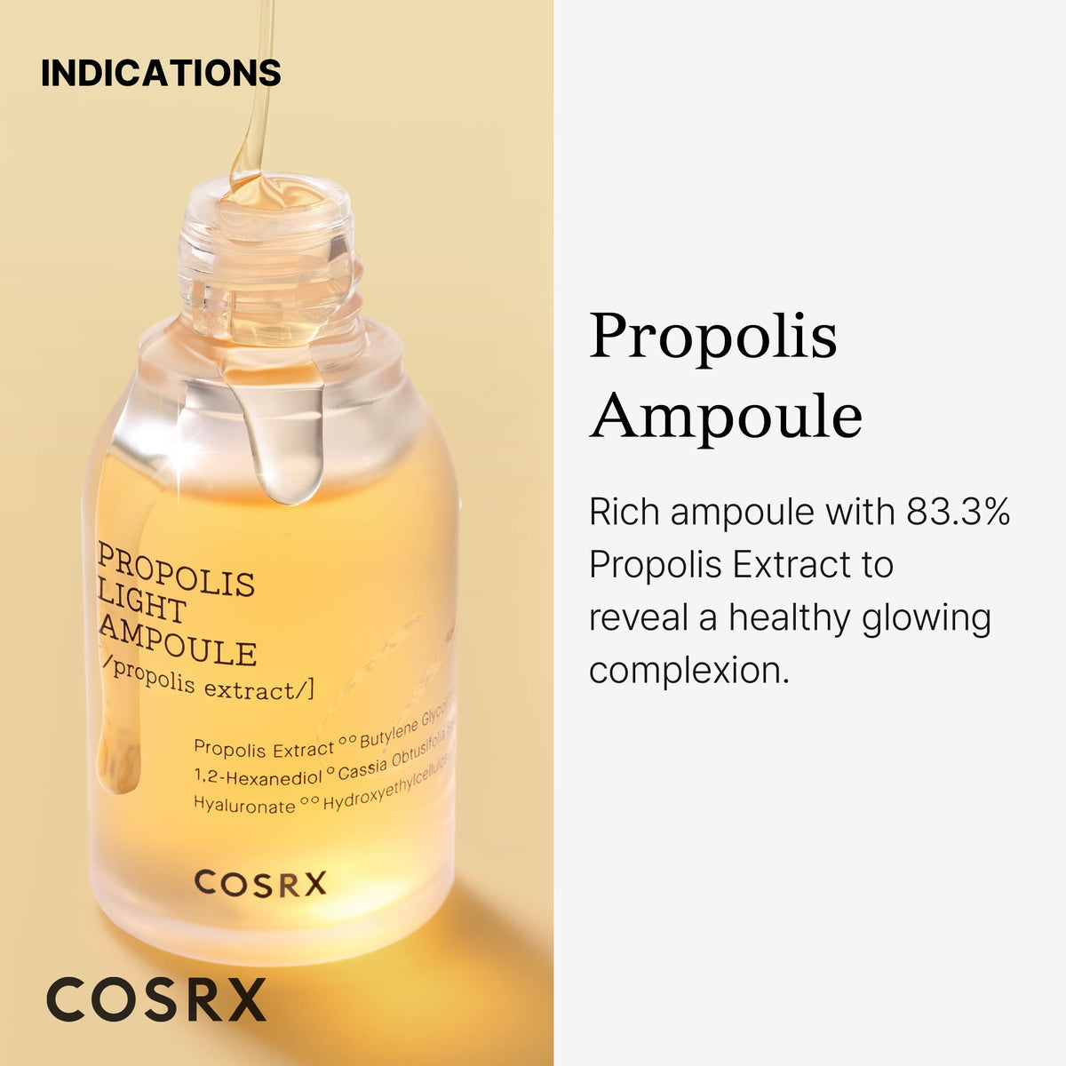 COSRX Full Fit Propolis Light Ampoule, Hydrating Honey Glow Serum with 83.3% Propolis Extract, 30 mL