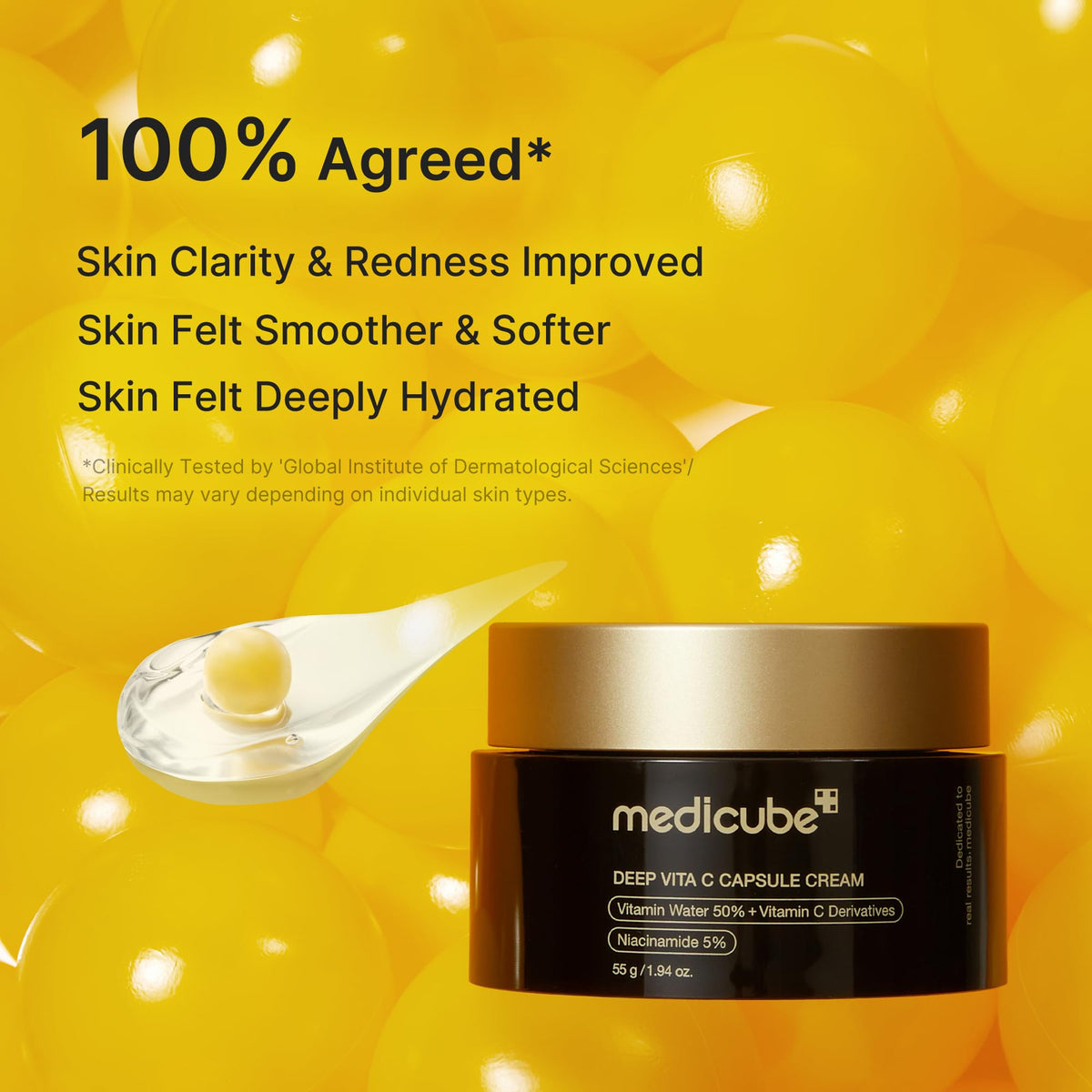 medicube Deep Vita C Capsule Cream, Vitamin Water 50% and Niacinamide 5% Glow Cream, 55 g
