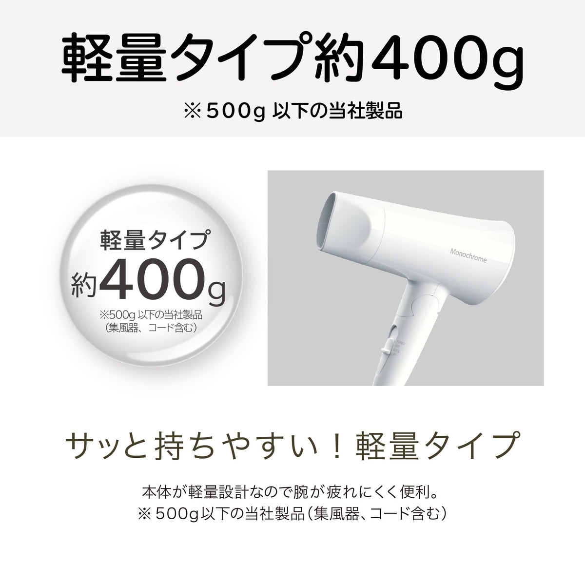Koizumi Monochrome Hair Dryer KHD-1392, Lightweight 400 g Foldable Dryer with 1200 W, Negative Ions and Turbo Set Cool Modes, White or Black