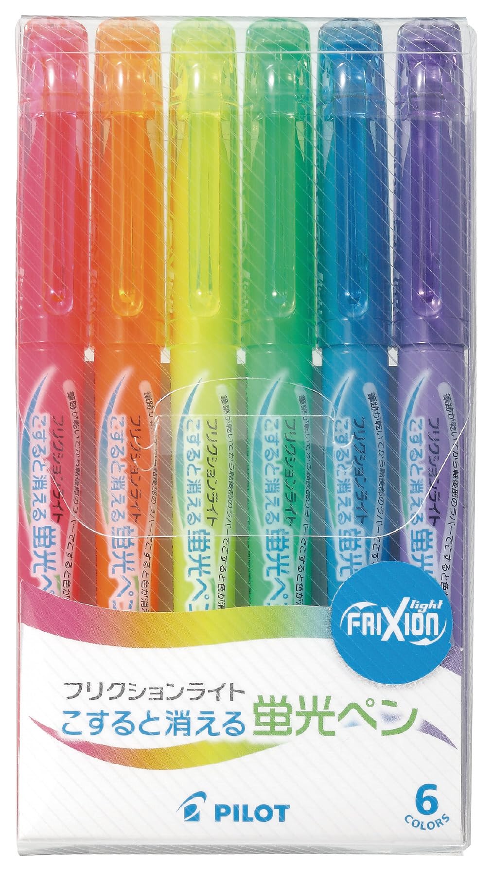 PILOT FriXion Light Erasable Highlighter 3.3 mm Chisel Tip, Set of 6 Colours in Regular, Natural or Soft Colours, Ink Turns Clear When Rubbed