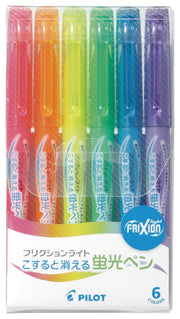 PILOT FriXion Light Erasable Highlighter 3.3 mm Chisel Tip, Set of 6 Colours in Regular, Natural or Soft Colours, Ink Turns Clear When Rubbed
