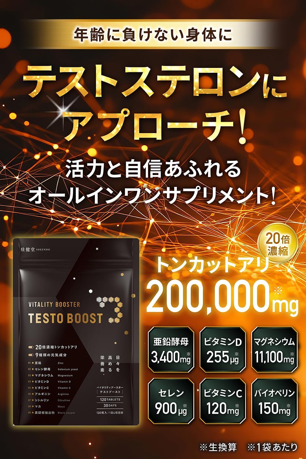 health＋ TESTO BOOST トンカットアリ 亜鉛 ビタミンD マグネシウム バイオペリン 国内製造 120粒 30日分