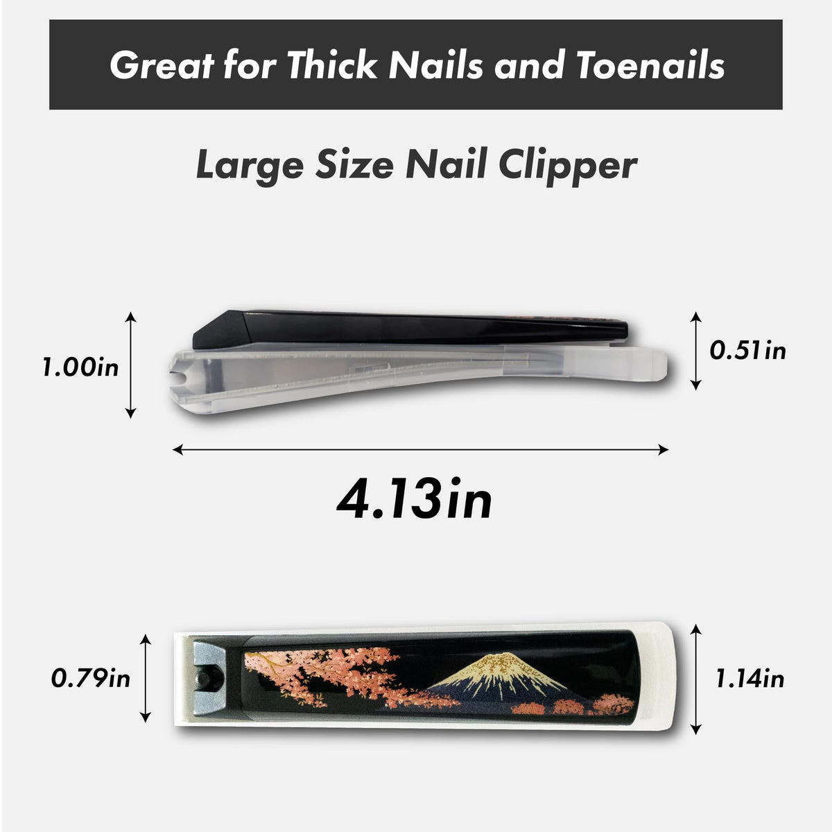 Maki-e Lacquer Nail Clipper in a Paulownia Wood Gift Box, Large Stainless Straight-Edge Clipper Made in Japan, Weeping Cherry, Thousand Cranes or Mt. Fuji and Sakura