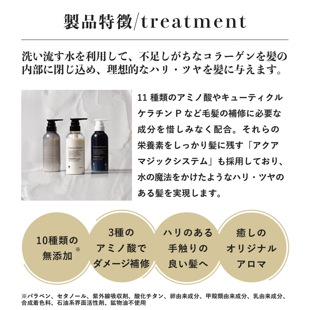 CHRONO CHARME Reno Hair Treatment, Rinse-Off Amino Acid and Cuticle Keratin Treatment for Colour-Treated and Damaged Hair, 300 mL Pump