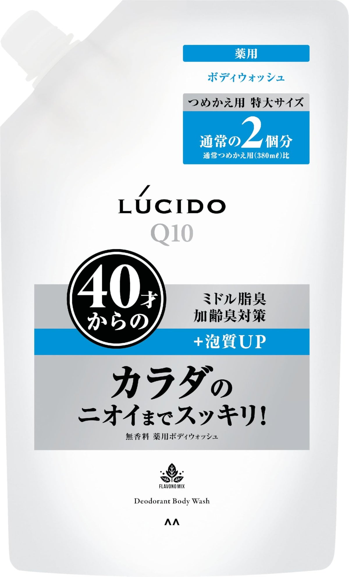 LUCIDO Medicated Deodorant Body Wash Refill 760 mL, Unscented Body Soap for Sweat and Middle-Age Body Odor, Quasi-Drug