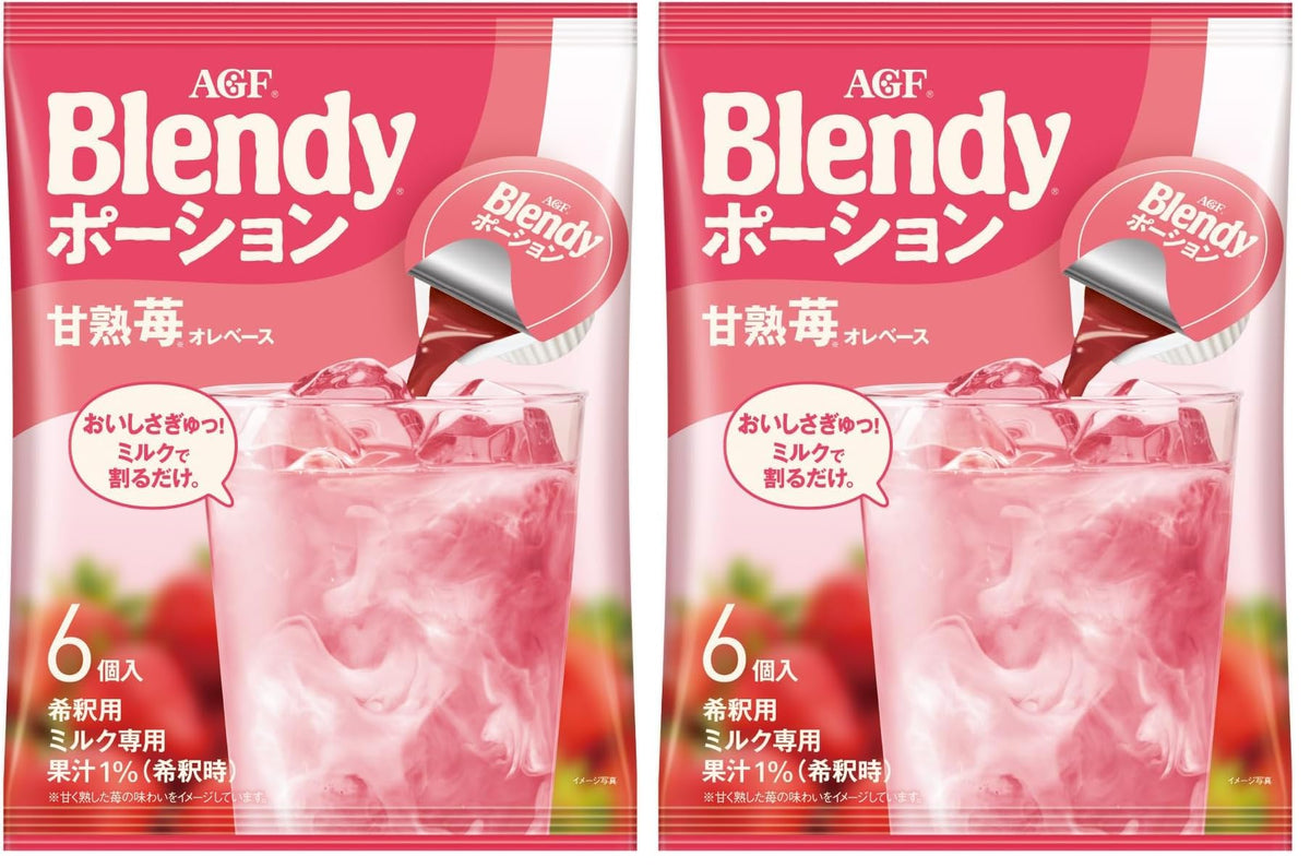 AGF Blendy Portion Sweet-Ripe Strawberry Ole Base, 6 Portions of 20 g, Mix With Milk