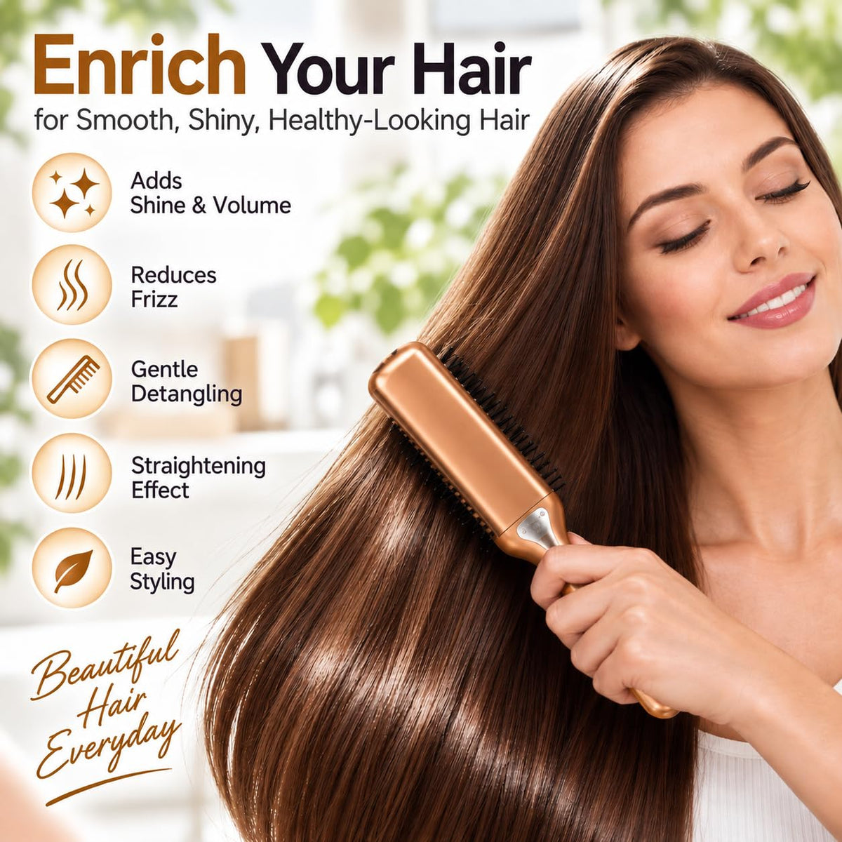 Anti-Static 7-Row Curly Hair Brush with Electric Ground Plate and Nasron Fiber, Gold or Pink, Made in Japan