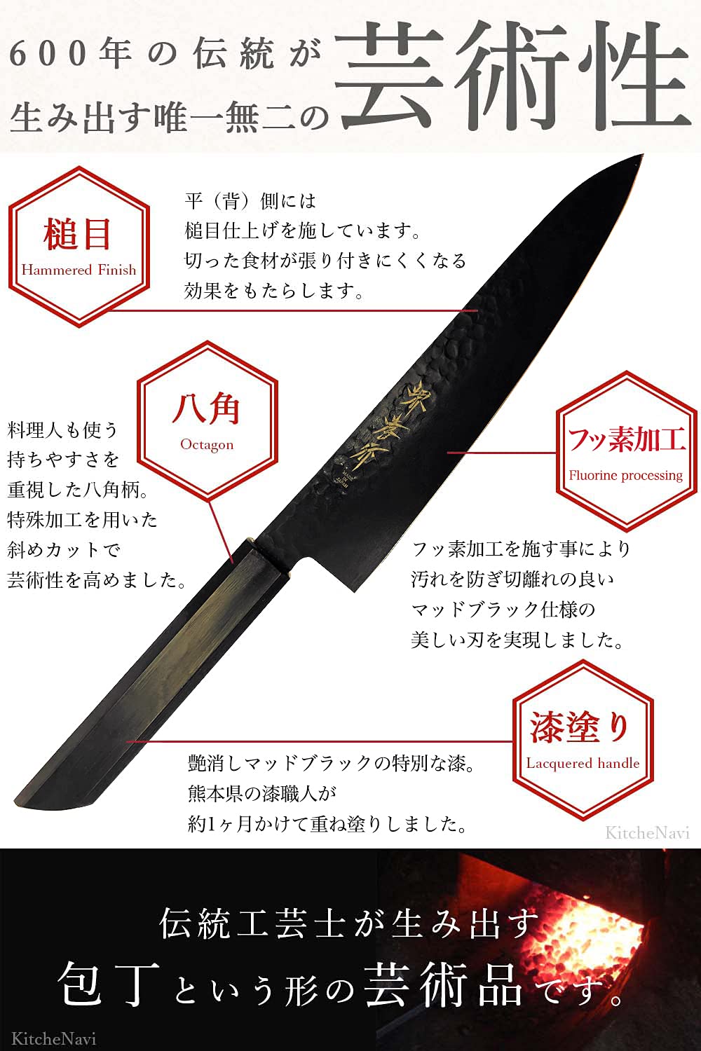 Sakai Takayuki Rokoku Black Urushi-Handle Gyuto Chef's Knife 210 mm, VG10 Damascus Black Fluorine-Coated Blade