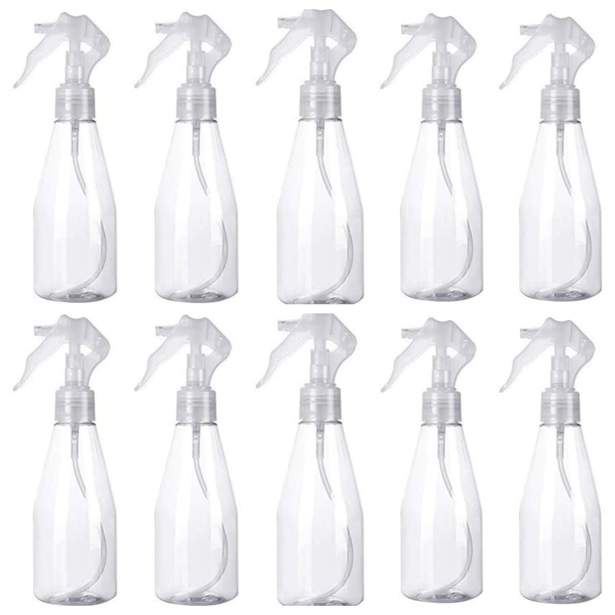 Bio Trigger Spray Bottles, Set of 10 Clear PET Empty Refill Bottles of 200 mL Each, Alcohol Compatible for Disinfectant, Cleaning, Plants and Hair