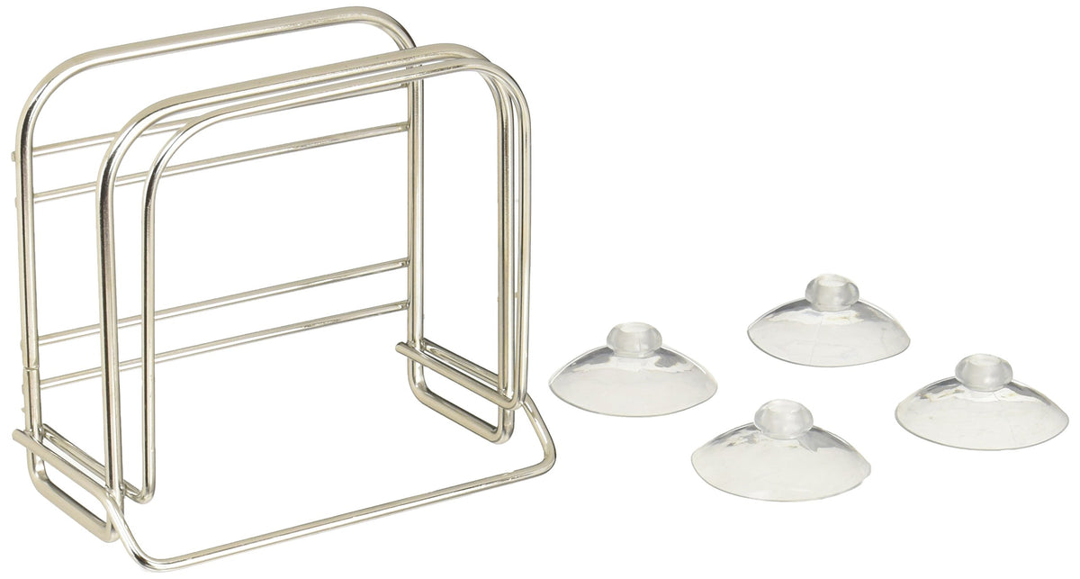 Wahei Freiz Wall Suction Cutting Board Stand, Stainless Steel Rack for Boards with Four Suction Cups, 11 x 6.5 x 10 cm