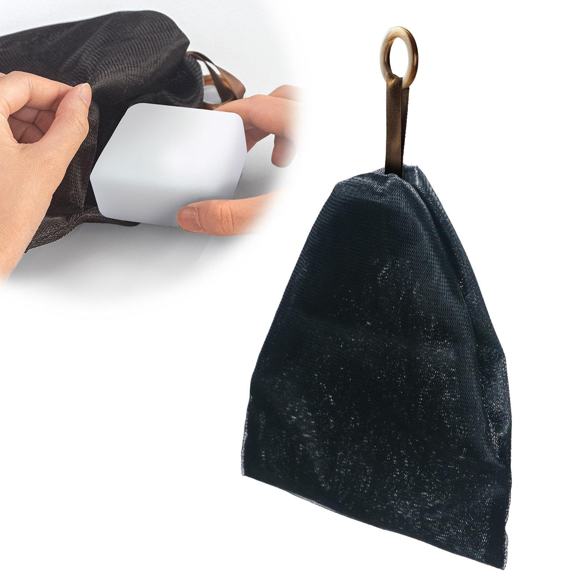 Comolife Large Soap Foaming Net with Ring, 4-Layer Mesh Net That Holds a Bar of Soap for Dense Foam, 25 x 17.5 cm, White or Black