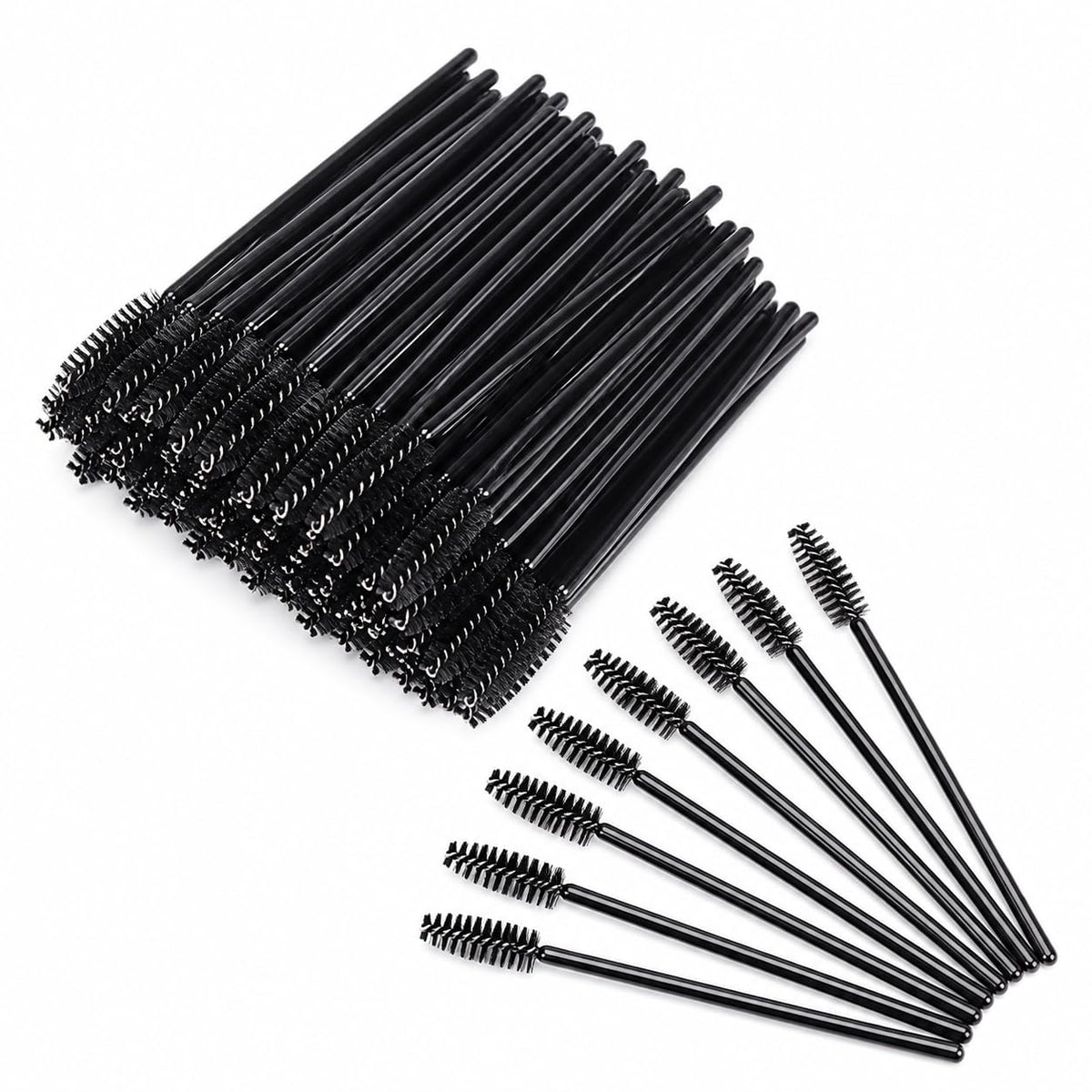 Suvlen Disposable Spiral Mascara and Eyebrow Brushes, 100 Black Lash Wands for Lash Separating and Brow Grooming