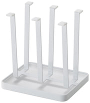 Yamazaki Tower Slim Glass Stand, Steel Draining Stand for 4 to 6 Glasses and Mugs with Removable Tray, 16 x 13 x 17 cm, White