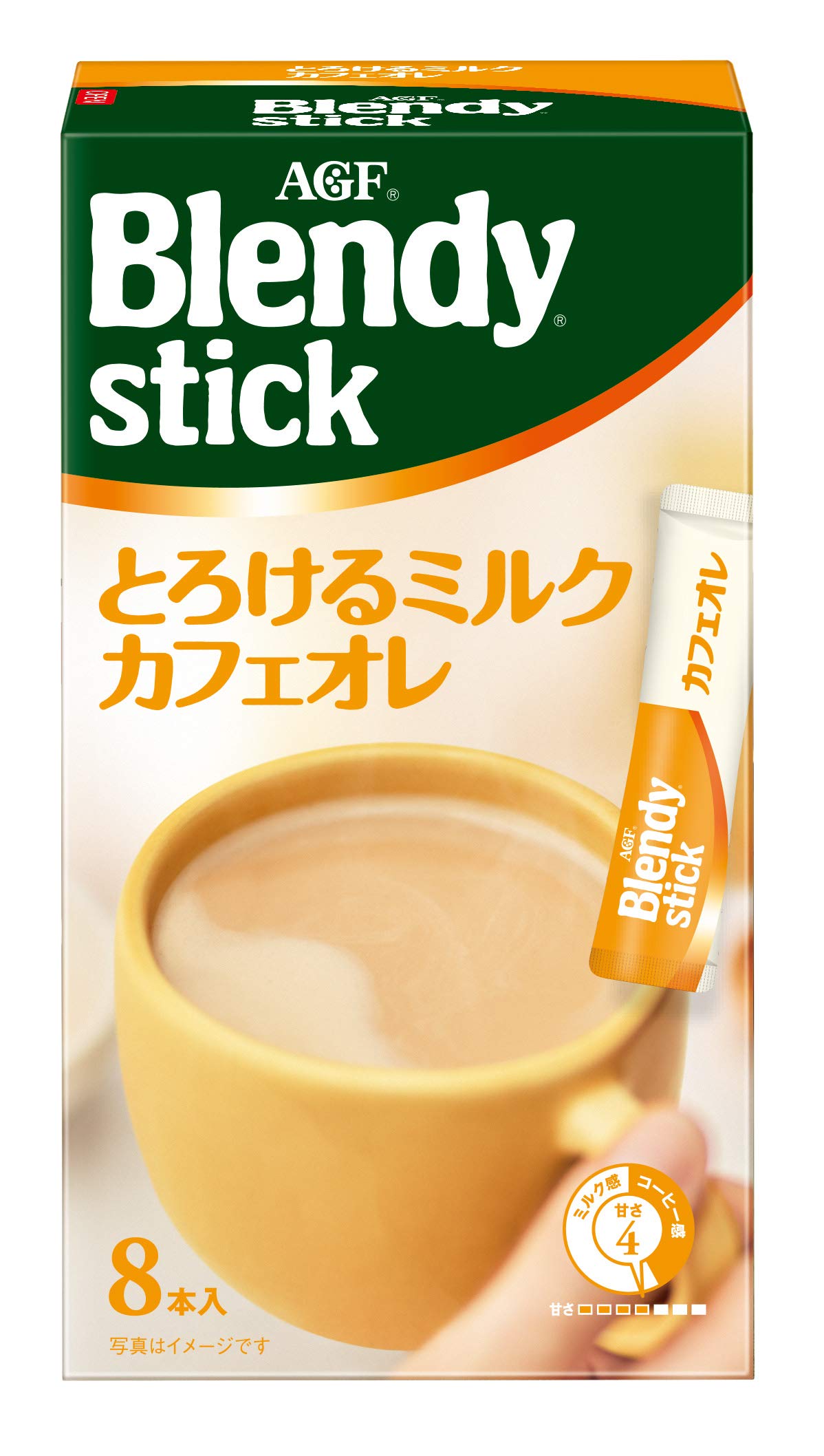 AGF Blendy Stick Melted Milk Cafe au Lait Instant Coffee, 8 Sticks