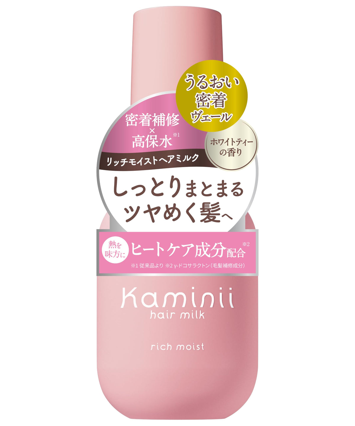 Kaminii Hair Milk Rich Moist 80 mL, Leave-In Hair Treatment Milk with Heat Care, Hydrolyzed Silk and Collagen, White Tea Scent