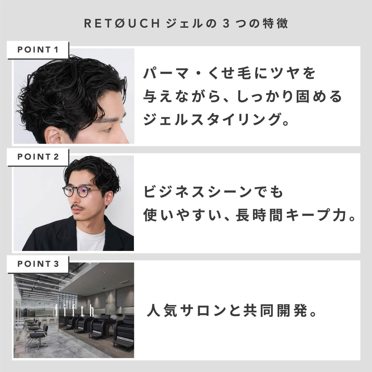 RETOUCH nu Wave Gel, Water-Soluble Hair Gel for Perms and Curly Hair with Ceramides and Yuzu Extract, Glossy Hold, Salon Scent, 180 g