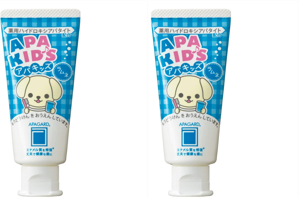 Apagard Apakid's Medicated Hydroxyapatite Kids Toothpaste, Low-Foam, Fluoride-Free, Ramune Flavor, 60 g, One, Two or Three Tubes