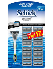 Schick Quattro 5 Titanium Club Pack, Razor Holder with 17 Five-Blade Cartridges (1 Fitted and 16 Spare), Titanium-Coated Blades with Design Cutter and Smoother