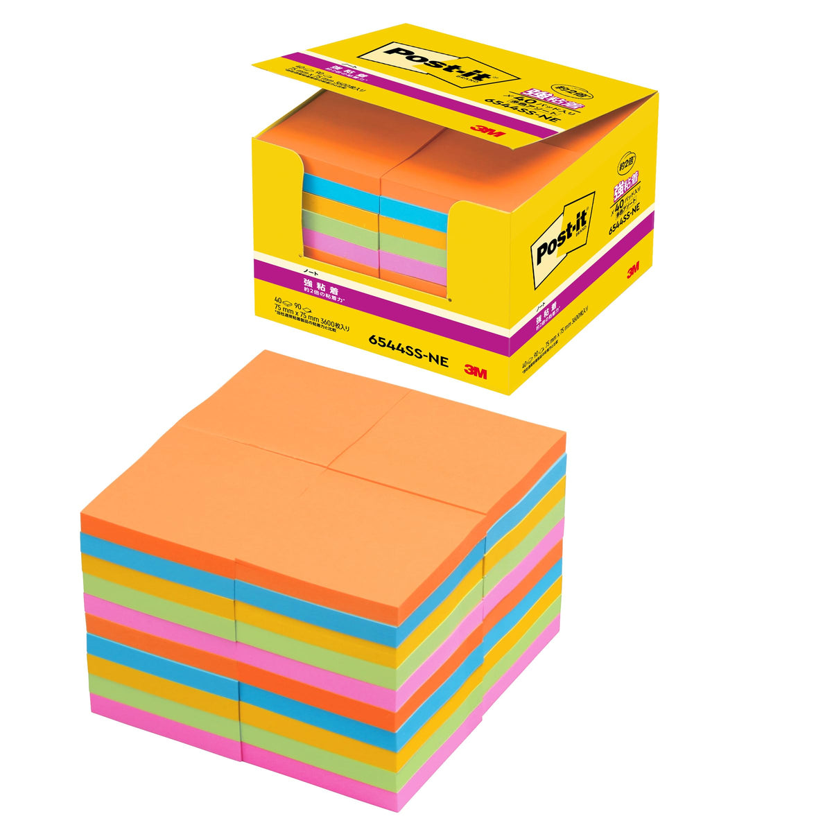 3M Post-it Strong Adhesive Sticky Notes 75 x 75 mm, 90 Sheets per Pad, Neon or Pastel Colours, Packs of 5, 6, 10, 20 or 40 Pads