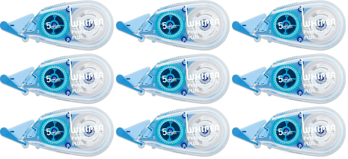 PLUS Whiper Petit Correction Tape 4, 5 or 6 mm x 6 m, Disposable with One-Touch Cap and Press-Fit Head, 58 x 15 x 26 mm Each, Blue, Green or Pink, Packs of 3 to 15
