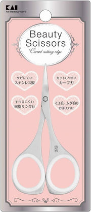 KAI Beauty Scissors KQ3113, Slim Curved-Blade Stainless Steel Eyebrow and Body Hair Scissors with Non-Slip Resin Rings