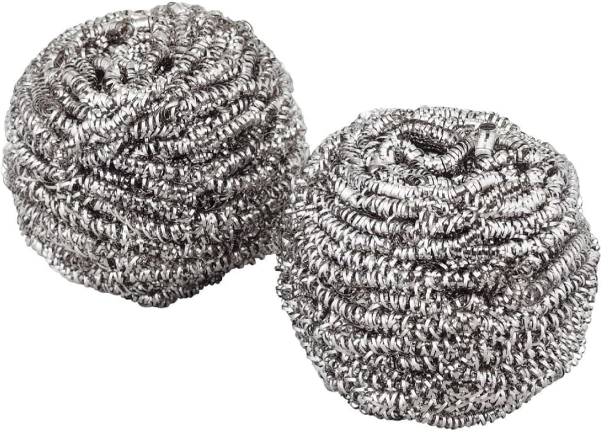 Shimomura Kihan Stainless Steel Scourer Pair, 18-8 Steel Scrubbers for Iron Pans, Rust and Burnt-On Food, 6.5 x 4.5 cm and 30 g Each, Made in Japan