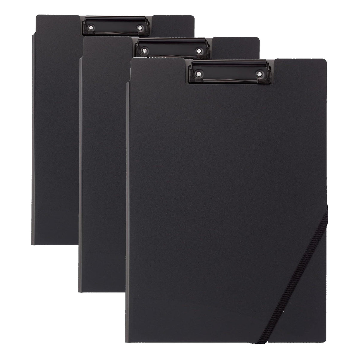 KOKUYO A4 Clip Holder with 3 Index Pockets, 2 mm Thick Board, Elastic Band and Pen Holder, 34 x 24 x 0.9 cm in Black, White, Pink or Mint, Single or Set of 3