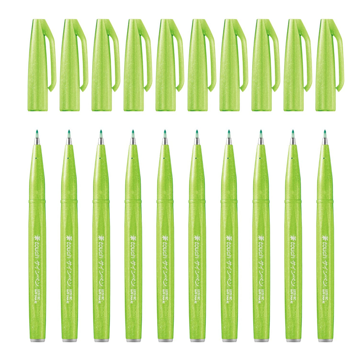 Pentel Brush Sign Pen SES15C, Brush-Touch Fibre-Tip Pens, Fine Point, Pack of 10 in One Colour, Pink, Green, Grey Blue, Orange, Pale Pink, Brown, Burgundy, Grey, Violet, Black or Light Green