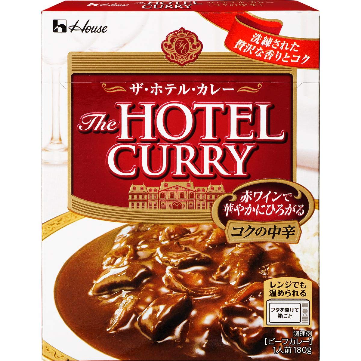 House Foods The Hotel Curry Rich Medium Hot Retort Beef Curry with Red Wine, 180 g Box, Pack of Three, Microwave or Hot Water