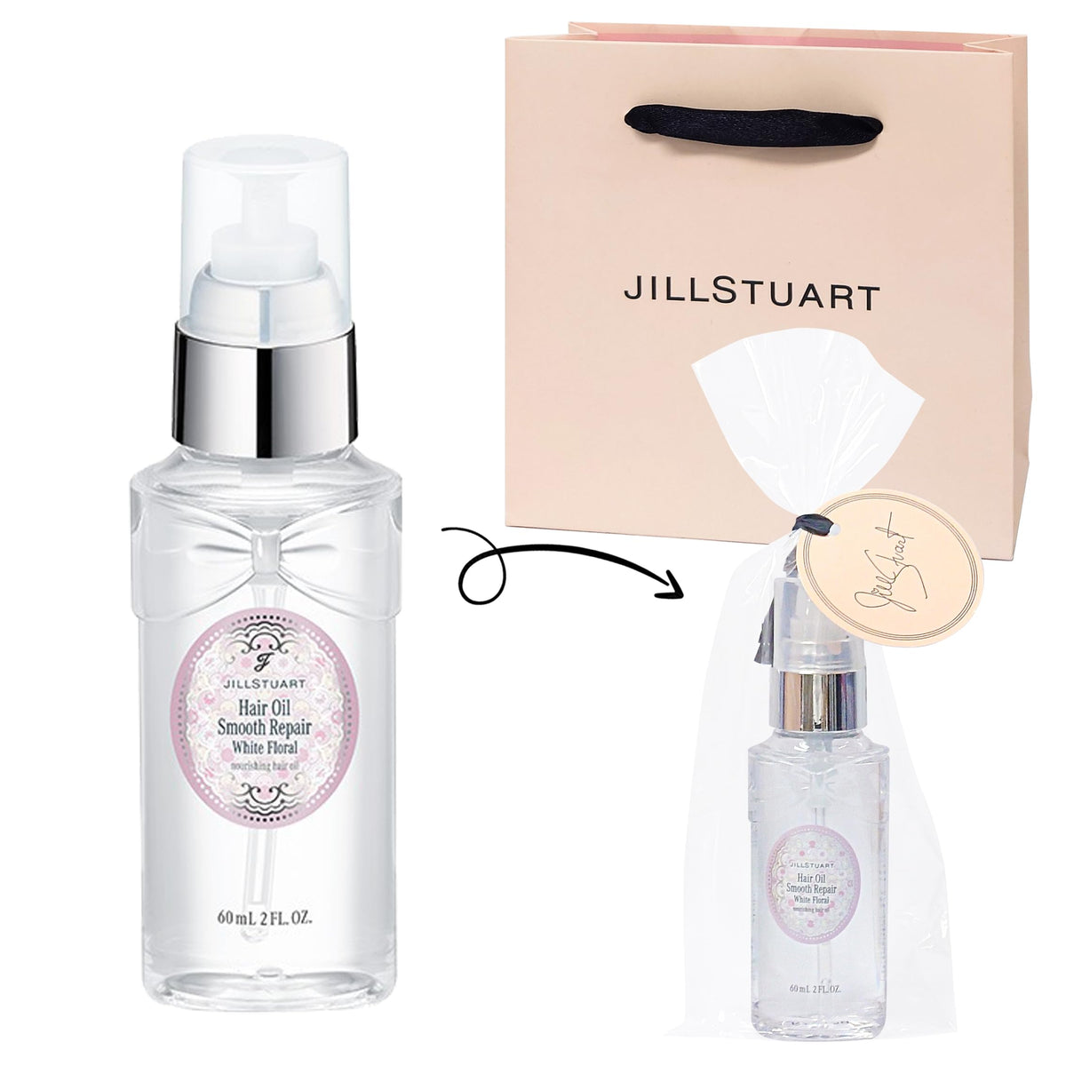 JILL STUART White Floral Smooth Repair Hair Oil, Botanical Repair Hair Oil, 60 ml, Gift-Wrapped with Shopping Bag