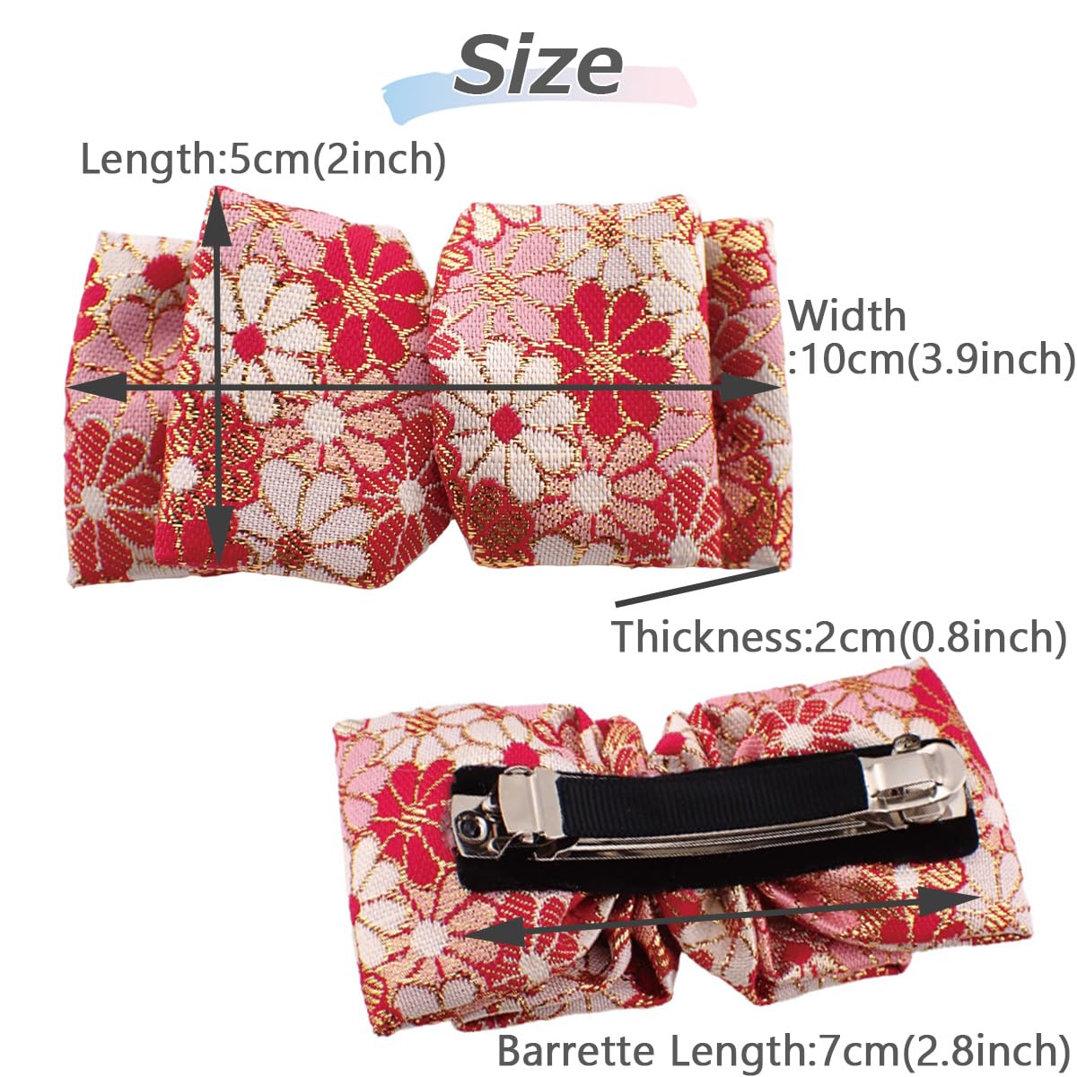 Nishijin-Ori Ribbon Hair Barrette for Women, Made in Japan Kyoto Gold Brocade Floral Bow Hair Clip
