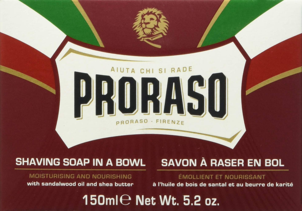 Proraso Shaving Soap in a Bowl, Nourishing Sandalwood Oil and Shea Butter Formula for Thick Beards, Italian-Made, 150 mL