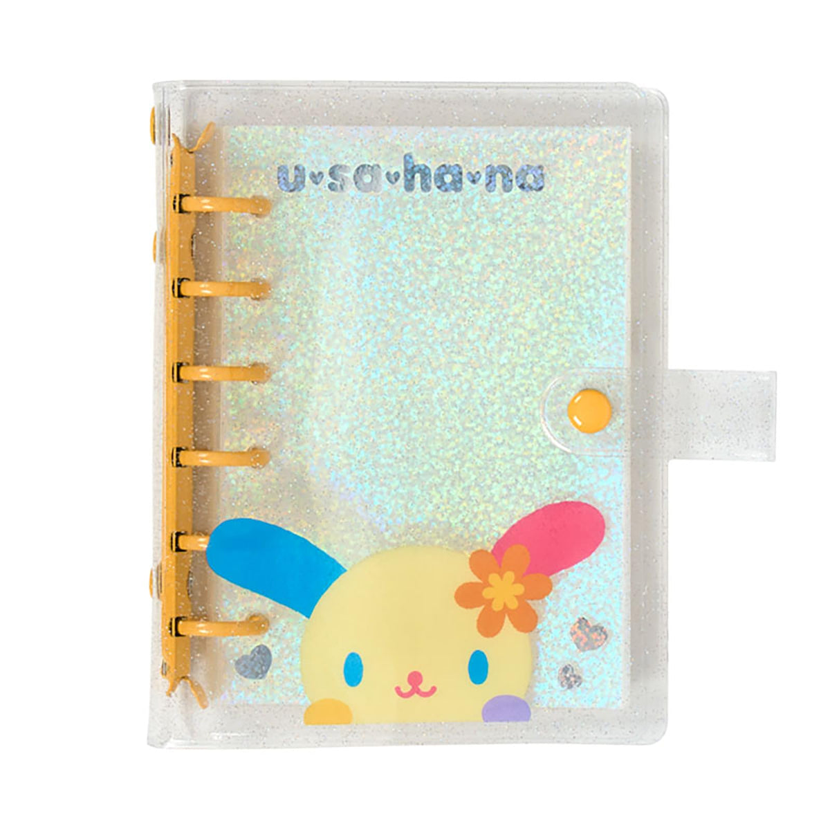 Sanrio Clear Sticker Binder, Six-Ring Snap-Button Binder with Holographic Glitter Refill Pockets for Stickers up to 7.3 x 12.9 cm, About 14 x 15 x 2.5 cm, Six Characters
