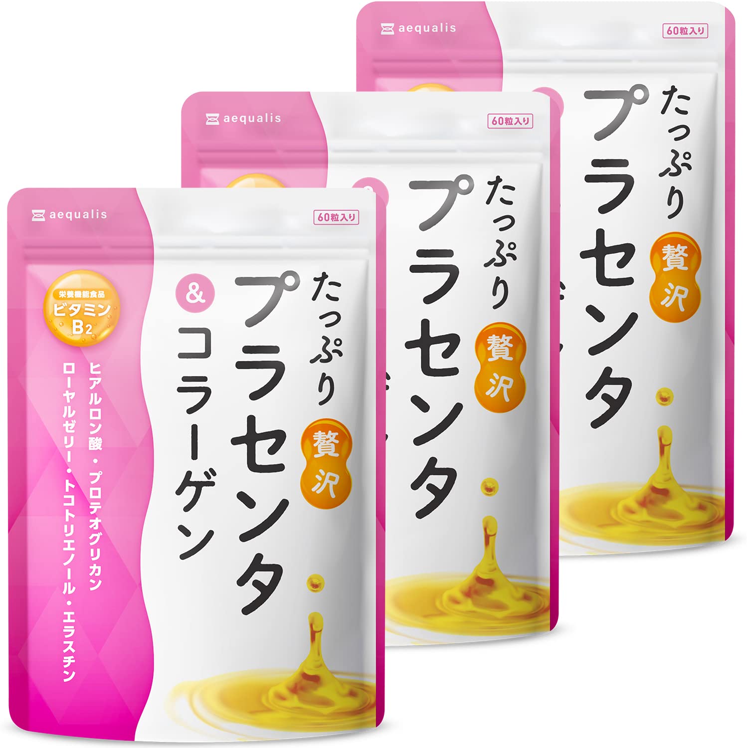 aequalis Moisturizing, Plenty of Luxury Placenta Supplement, 402,000 mg, Collagen, Hyaluronic Acid, Made in Japan, 30 Day Supply, 60 Tablets