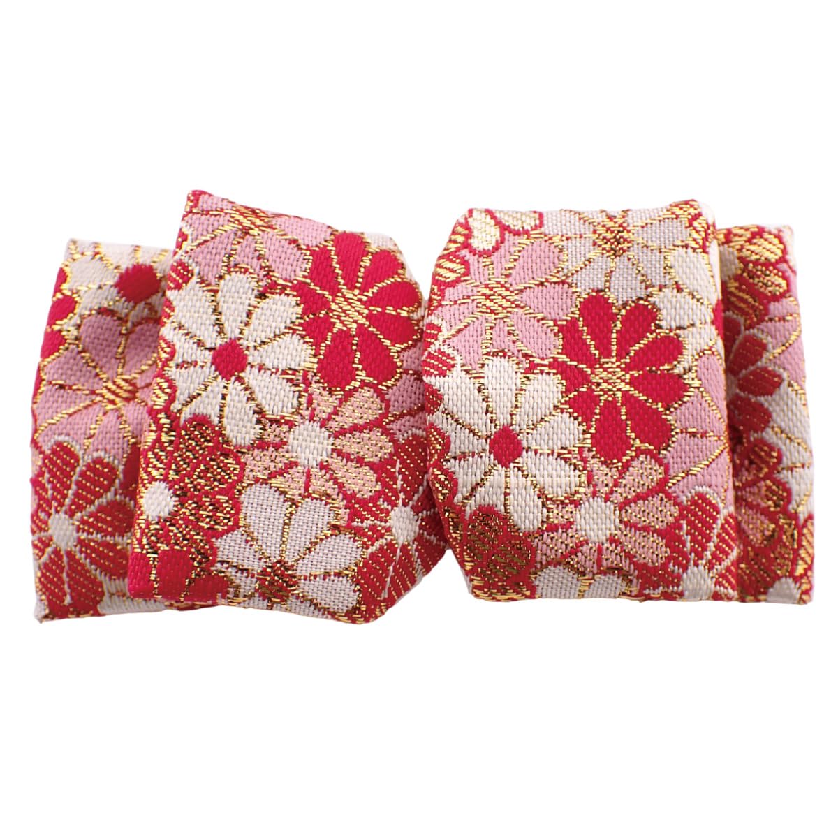 Nishijin-Ori Ribbon Hair Barrette for Women, Made in Japan Kyoto Gold Brocade Floral Bow Hair Clip