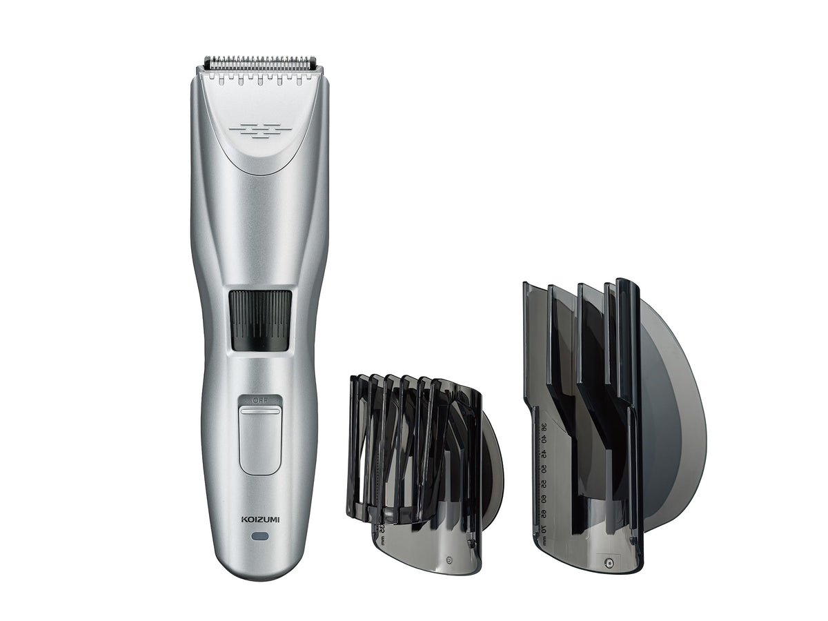 Koizumi Hair Clipper KHB-0911/S, Rechargeable and AC Waterproof Clipper with 70-Step Length Dial and Two Combs, Silver