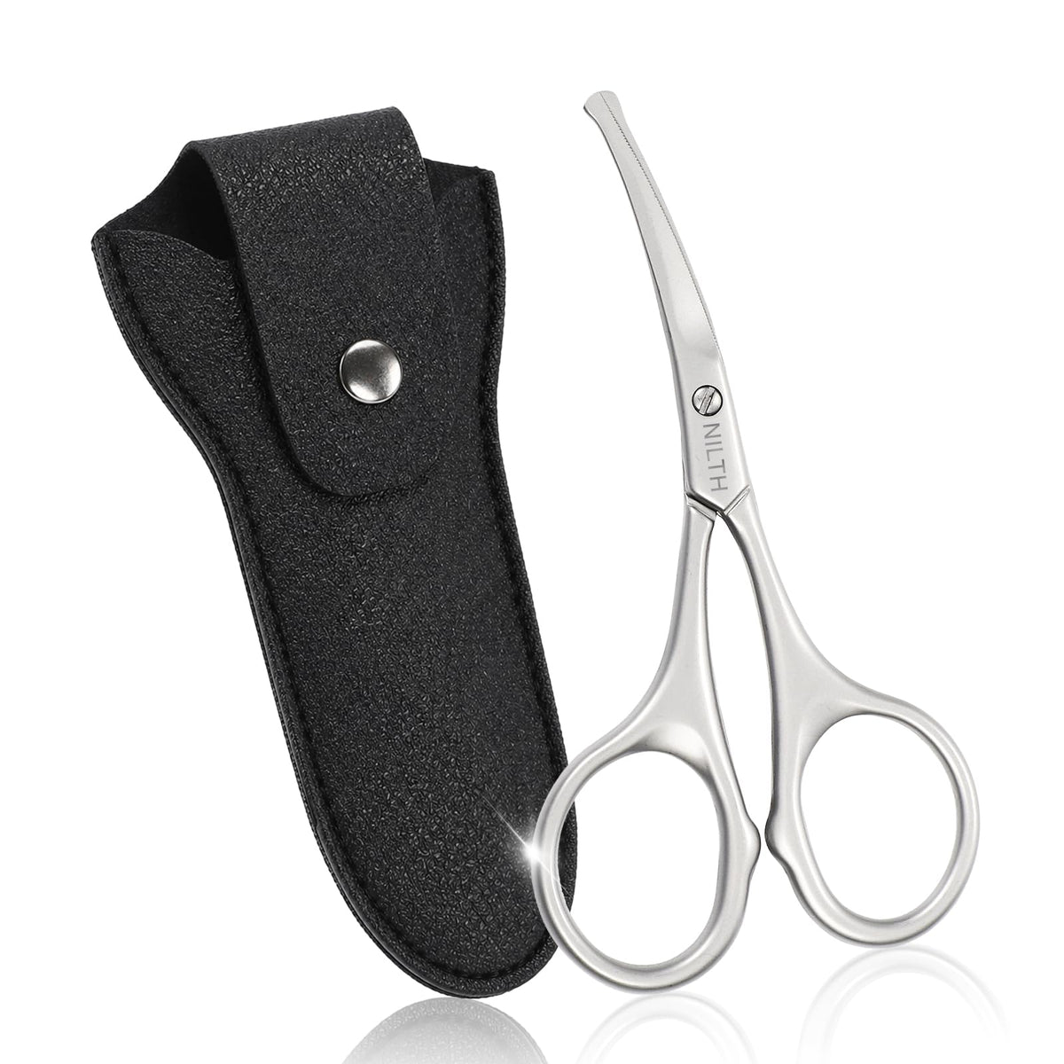 Round-Tip Curved-Blade Nose Hair Scissors, Stainless Steel Grooming Scissors for Nose, Eyebrows and Fine Hair with Case, Silver or Black