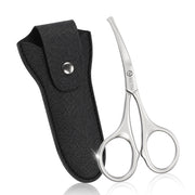 Round-Tip Curved-Blade Nose Hair Scissors, Stainless Steel Grooming Scissors for Nose, Eyebrows and Fine Hair with Case, Silver or Black